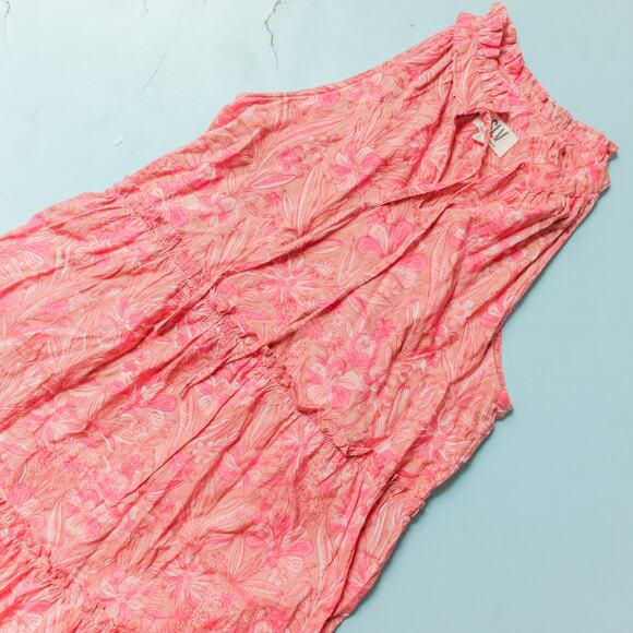 SLV Sur La Vague Pink Pattern Sleeveless Full Length Tiered Maxi Dress One Size - Picture 3 of 9